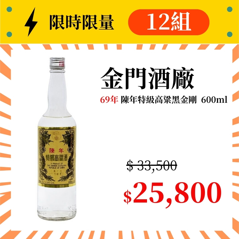 (限量12組) 金門高粱 69年黑金剛 600ml