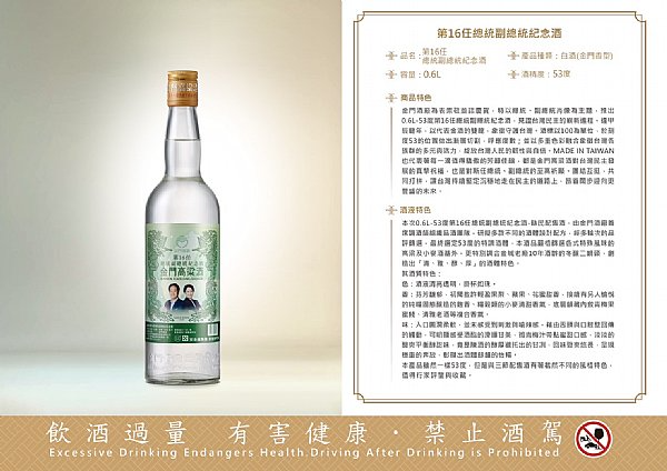 金門酒廠第16任總統副總統紀念酒58度750ML - 產品介紹- 宸瀧菸酒量販